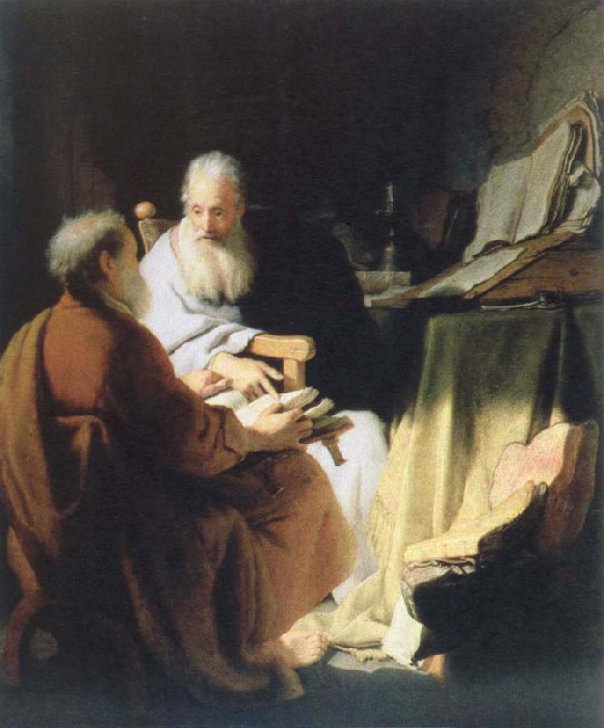 Rembrandt van rijn two lod men disputing oil painting image